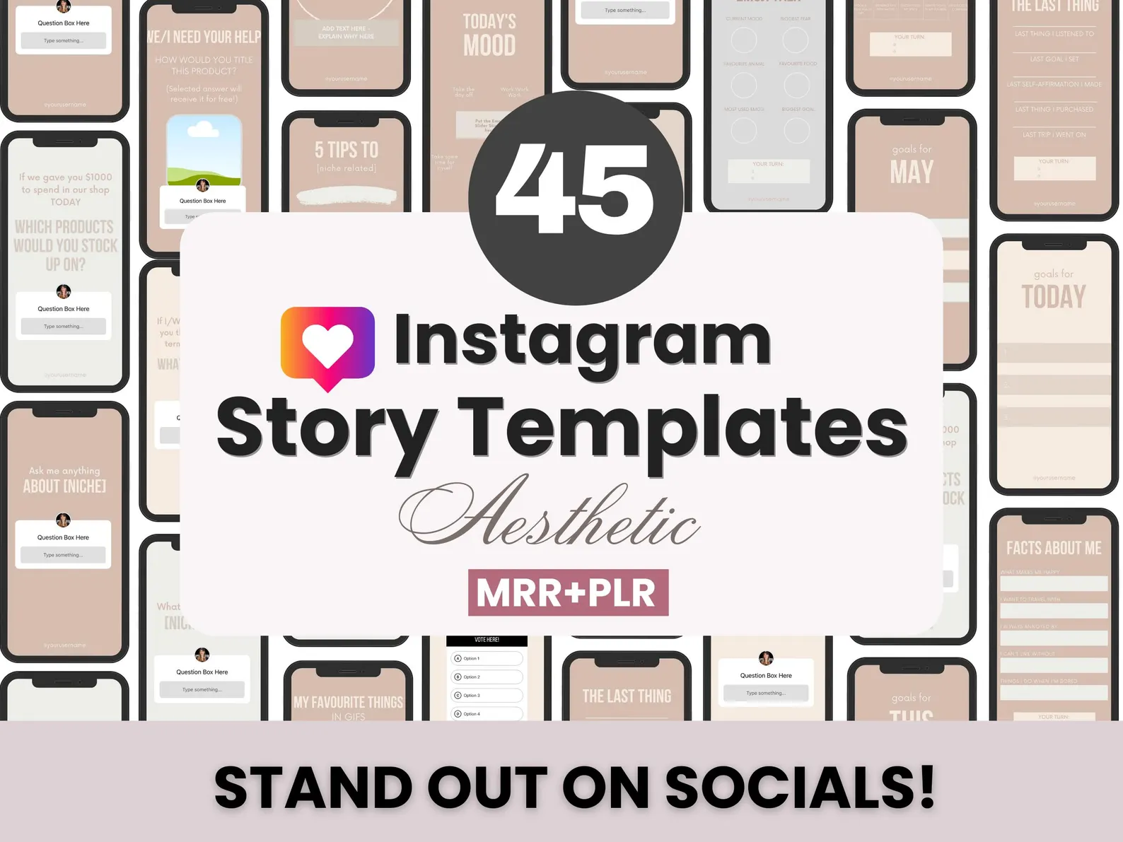 45 Beige Instagram Engagement Story Templates with PLR & MRR
